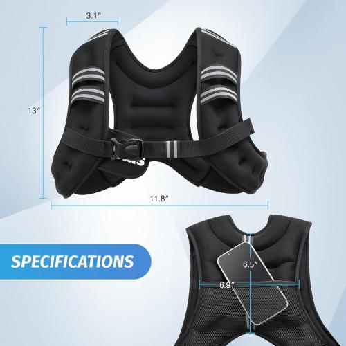 Black ZELUS Weighted Vest, 6lb/8lb/12lb/16lb/20lb/25lb/30lb Weight Vest with Reflective Stripe for Workout, Strength Training, Running, Fitness, Muscle Building, Weight Loss, Weightlifting