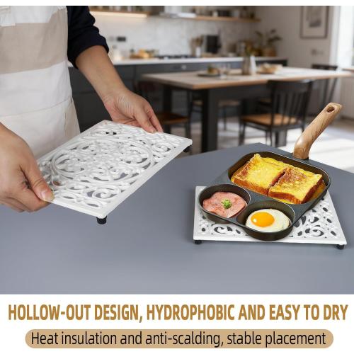 Notakia 9.6 X 6.3 Inch Cast Iron Trivet Set, Large Metal Trivets for Hot Dishes Pots Pans Decorative Kitchen Trivets, Heat-Resistant Trivet Mats for Quartz Countertops, Table Cooktop (White, 1 Pack)