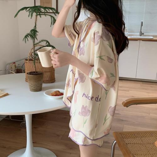 Size XL Cute Button Up Pajamas Women Summer Kawaii Pajama Set Short Sleeves Short Pants Cardigan With Pocket Pjs Sleepwear