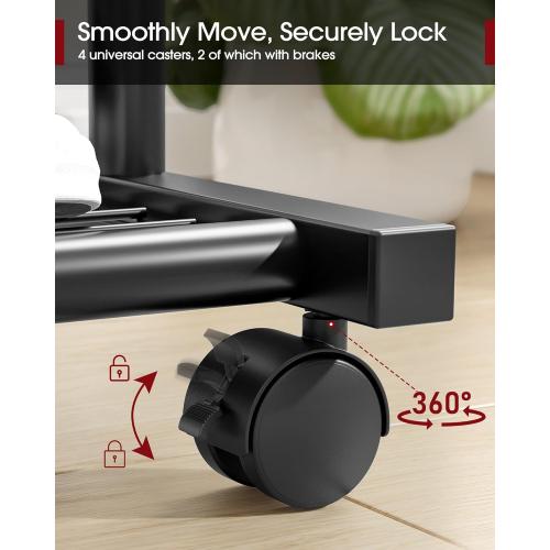 Clothes Rack - Clothing Rack with Storage Mesh Shelf & Casters, Heavy-Duty Metal Clothing Rack for Hanging Clothes, Dresses, Coats, Large Load Capacity, Easy Assembly, Black, 28.0x16.9x59.0