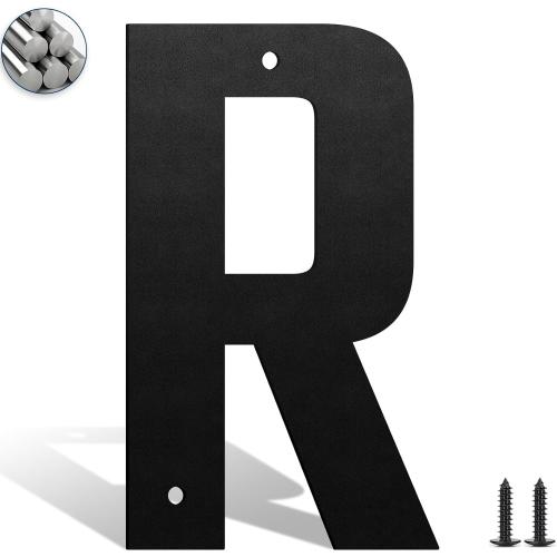 2 Aluminum House Letters, Black Metal Address Door Letters, Metal House Address Letter for Outside, Modern Apartment Street Mailbox Letter (R)