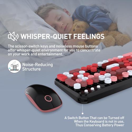 FOPETT 2.4GHz Wireless Keyboard and Mouse Set with Switch Button - Full-Size Keyboard - Compatible for Windows/Laptop/PC/Notebook/Smart TV and More - Black Colorful