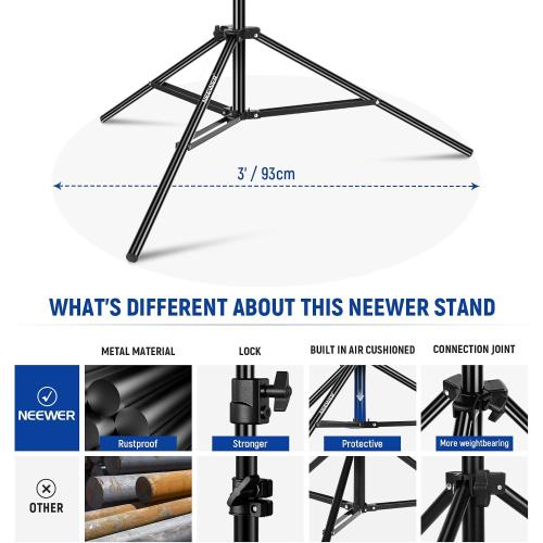 NEEWER 9.8ft/3m Air Cushioned Light Stand, Heavy Duty Metal Photography Tripod Stand with 1/4 to 3/8 Reversible Spigot, 3 Way Mounting Interface & Metal Locking Knobs, Max Load 5.5lb/2.5kg