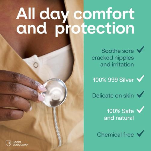 Koala Babycare The Original Nursing Cups 100% Silver – Nipple Shields for Nursing Newborn - Breastfeeding Essentials Protect and Soothe Cracked Nipples - Standard Size