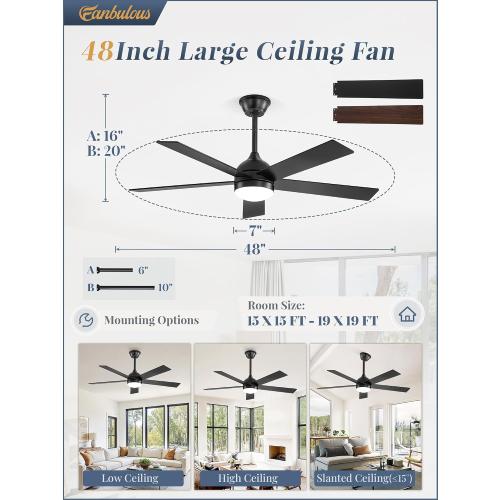 Fanbulous 48 Inch Ceiling Fan with Light and Remote, Black