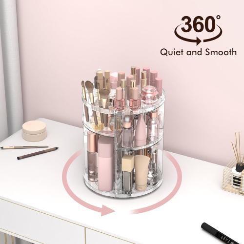Rotating Makeup Organizer, Adjustable Vanity Organizer, Large Capacity Cosmetic Display Case for Spinning, Storage Carousel for Bathroom and Vanity Countertop, Clear