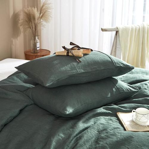 1 Pack Ivellow Green Linen Duvet Cover King 100% Pure Washed French Flax Linen Duvet Cover King Size Soft Breathable Natural Linen King Duvet Cover Linen Bedding