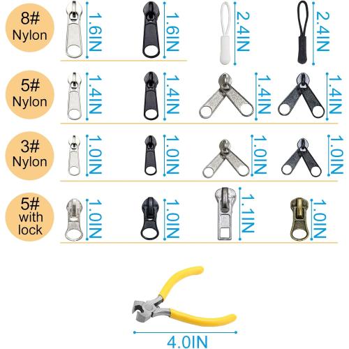 254 Pcs Zipper Repair Kit with Case Include Zipper Replacement and Pull, Universal Zippers Replacement kit for Cloting, Jackets, Coat, Boot, Backpack, Purse and Outdoor Gear