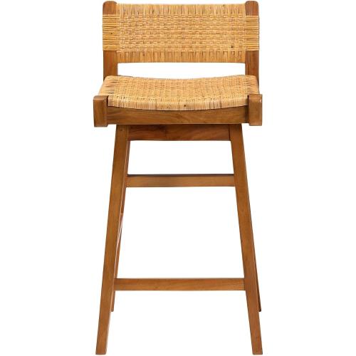 bali & pari Asgart Bohemian Seagrass and Mahogany Wood Bar Stool