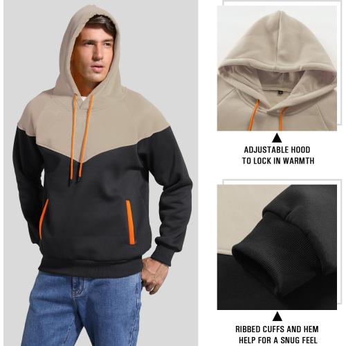 Men's Midweight Fleece Pullover Hoodies Casual Color Block Hooded Sweatshirt with Pockets size small