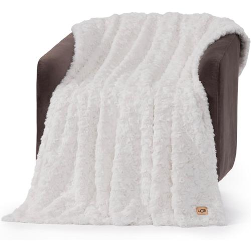 UGG Adalee Faux Fur Throw Blanket Luxury Lightweight Cozy Soft Throw for Couch Bed or Chair Hypoallergenic Machine Washable Double-Sided Fluffy Blanket Home Decor, 50-inch x 70-inch, Natural White