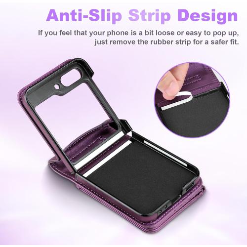 Vofolen for Samsung Galaxy Z Flip 5 Case with Card Holder Slot Crossbody Wallet Cover with Adjustable Strap Magnetic Closure Soft PU Leather Protective zflip5 Phone Purse for Women Girls, Purple