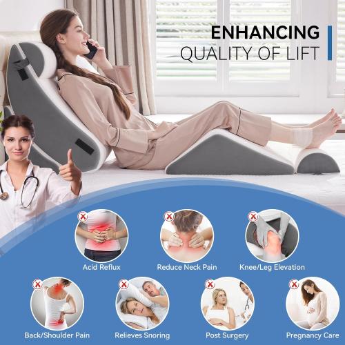 Wedge Pillow Set for After Surgery, 5 PCS Bed Wedge Pillow for Sleeping, Memory Foam Orthopedic Back Adjustable Pillow for Pain Relief and Acid Reflux with 2 PCS Axilla Pillow Grey