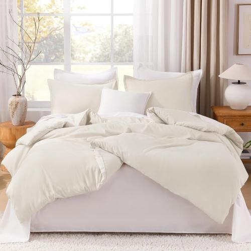 Litanika Comforter King Size Beige, 3 Pieces Lightweight Bedding Comforter Set, Down Alternative Comforter All Season Fluffy Bed Set Gift Choice
