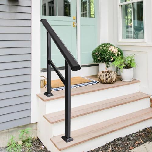 Size 40.6 x 39 Carbon Steel Handrail for Outdoor 3 Steps, 40.6 L x 39 H, Upgraded Exterior Decking Railing for Porch, Deck, Easy to Install for Concrete/Brick/Wood, Screw Kit Included #LYFS03BK-US