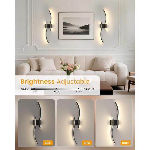 NIORSUN 27.6 Inch Battery Operated Wall Sconce Set of 2, Black Modern Rechargeable Wall Lights with Remote, 3CCT Dimmable Wireless Wall Lamp for Living Room Bedroom Hallway