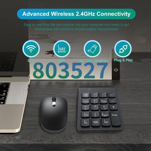 Color Black Loonasa Wireless Numeric Keypad, Mini 2.4G 19 Keys Number Pad and Mouse with Batteries, Upgraded Version of 10 Key USB Keypad Portable Silent Extensions Keyboard for Laptop, PC, Desktop, Notebook