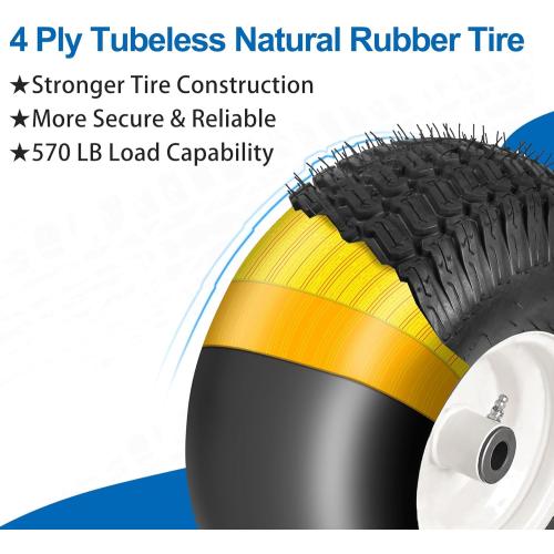 15x6.00-6nhs Lawn Mower Front Tire 4 Ply Tubeless 15x6x6 Lawn Mower 570 Lbs Tire and Wheel with 3/4 Bushing and 12 Spacers, Replacement for Garden Lawn Tractor Riding Lawn Mower, 2 Pack