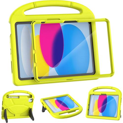 YIHE Kids Case for iPad (A16) 11th Generation 11 Inch 2025 & iPad 10th Generation 10.9 inch 2022, with Built-in Screen Protector and Stable Stand, Full Body Shockproof Protective Cover - Light Yellow