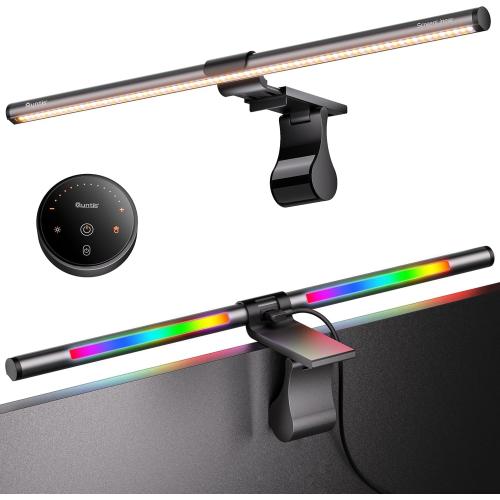 Quntis RGB Pro  Monitor Light Bar with Remote, 15 Modes Gaming Backlight, 4 Colors & Brightness Dimmable Fronlight, 20 Ra95 Eye-Care USB Reading Monitor Lamp, No Glare, Upgraded Clip for All Monitor