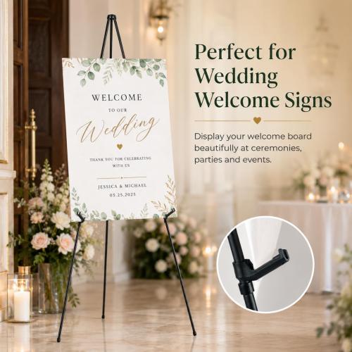 RRFTOK 63 Inch Easel Stand for Sign, Poster Stand and Wedding Sign | Instant-fold metal tripod with carry bag for welcome sign, poster display, foam board and floor use
