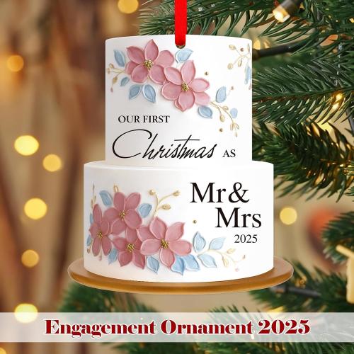 WhatSign Wedding Ornament for Newlywed Couples - Acrylic Our First Christmas as Mr & Mrs 2025 Holiday Decor Cake Shape Engagement Gift Personalized Keepsake for Christmas Tree（2D）