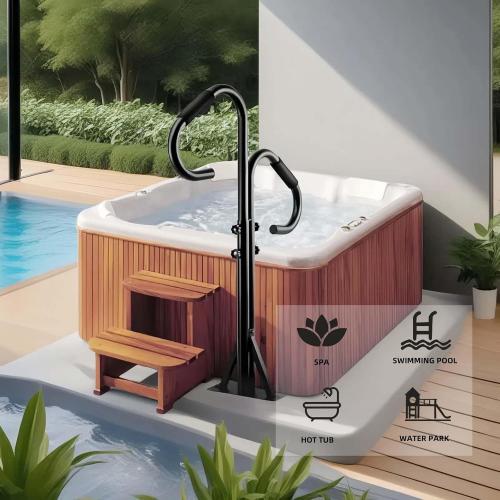 Two-Way Hot Tub Handrails w/Slide-Under Mount Base ，360° Swive SPA Handrail w/Adjustable Height 48-57 for Indoor/Outdoor hot tub Access Both Inside and Out