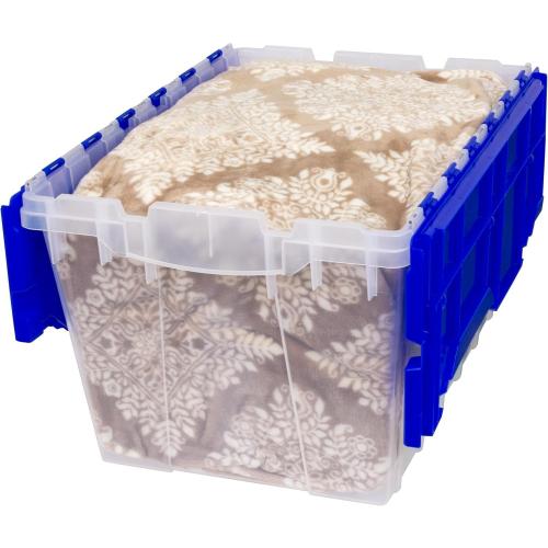 Storage Container, Nesting and Stackable Plastic Storage Box with Lid Attached, Clear Tote for Garages, Closets, and Moving,