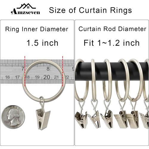 40 Pack Metal Curtain Rings with Clips, Drapery Clips Hooks, Decorative Curtain Rod Clips 1.5 in Interior Diameter, Matte Silver