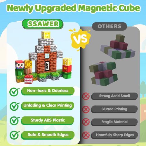 Magnetic Blocks Building Toys for Kids, 48 PCS Magnetic Blocks for Kids Ages 4-8, Magnet Cubes, STEM Sensory Toys for Boys & Girls, Christmas Birthday Gifts for Kid Ages 3