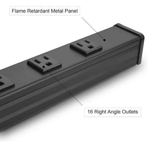 Long Heavy Duty 16 Outlet Large Metal Garage Workshop Multi Wide Industrial Power Strip. 6FT Cord 15A, 125V, 1875W (Black)