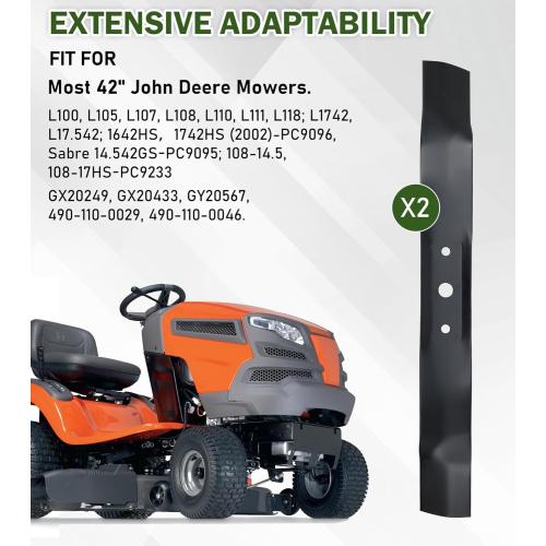 ELITEWILL GX20249 2Pcs Lawn Mower Blades Fit for 42 Inch John Deere L105 L110 L118 L100 L111 Scotts L1742 Mowers Lawn Mower Parts Replaces OEM #'s GX20433,GY20567,M128485, Black