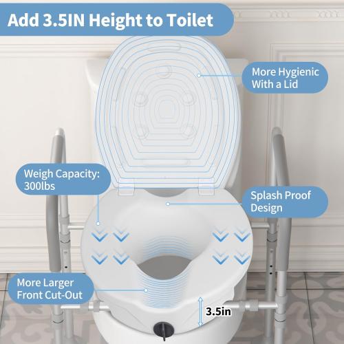 Raised Toilet Seat with Handles,Elevated Toilet Seat Riser for Seniors, Toilet Lift Seat Riser Adjustable Height& Width,for Elderly,Pregnant and Handicap