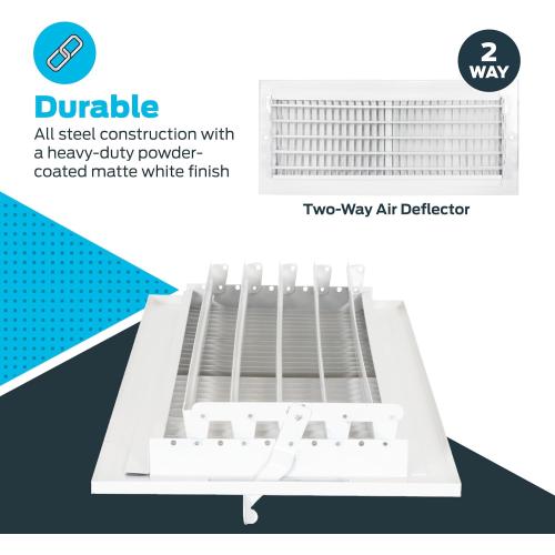 EZ-FLO 16 x 6 Inch (Duct Opening) Air Vent Cover for Wall or Ceiling, Two-Way Ventilation Register, Solid Steel HVAC Register Cover, White, 61663