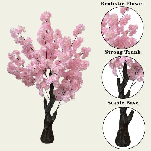 Artificial Cherry Blossom Tree, 4.3FT Pink Faux Cherry Blossom Tree for Home, Wedding & Party Decoration, Indoor & Outdoor