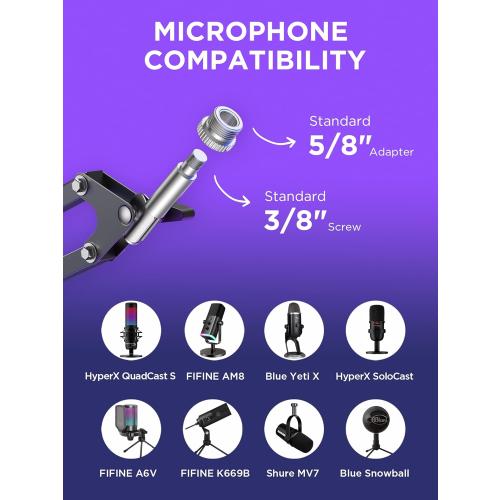 InnoGear Boom Arm Microphone Mic Stand for Blue Yeti HyperX QuadCast SoloCast Snowball Fifine Shure SM7B and other Mic, Large