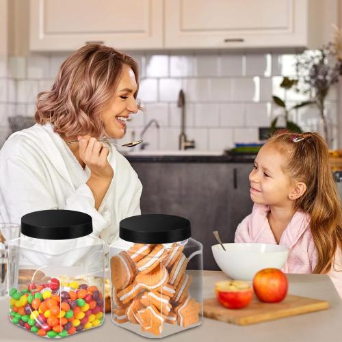 Gerrii 32 oz Plastic Storage Jars with Lids Bulk Clear Grip Containers with Wide Mouth, Wide Mouth Pantry Dry Food Storage Canisters Jars for Flour, Rice, Coffee, Sugar, Honey, Black Lids