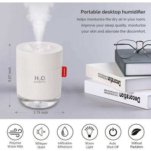 Portable Mini Humidifier, 500ml Small Humidifier for Bedroom Travel, White