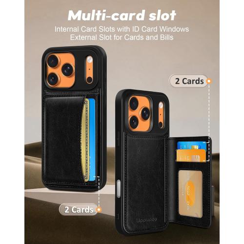for iPhone 17 Pro Max Case with Wallet - Fits 4 Card Slots, Compatible with MagSafe for Women Men Durable PU Leather Credit Card Holder Kickstand Phone Cover for Apple 17 Promax, Black