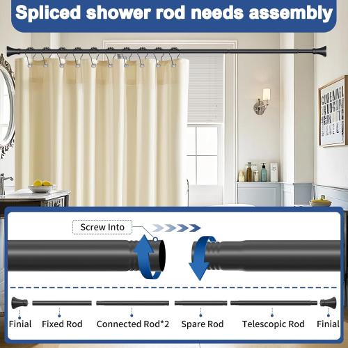 YNL Matte Black Shower Curtain Rod 36-84 Inch(3-7ft), No Slip No Drill Stainless Steel Spring Tension Curtain Rod, No Rust Shower Rod Adjustable For Bathroom Window Bedroom