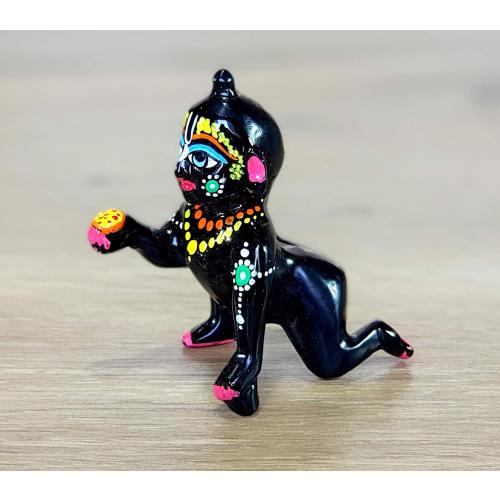 Esplanade - Black Painted Brass (3) 7.5 cms - Laddoo Gopal Baby Krishna Kishan Baby Krishna Thakurji Murti Idol Statue Sculpture