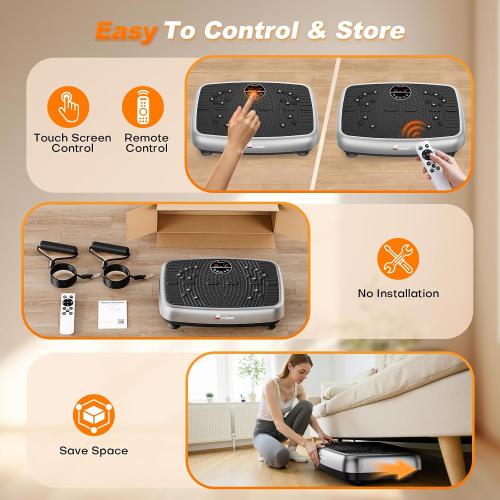 Vibration Plate Exercise Machine, EvoSpark Dual Motor Vibrating Plate for Lymphatic Drainage Weight Loss 450 Lbs Capacity, 120 Levels Full Body Workout Shake Platform Machines for Women Men