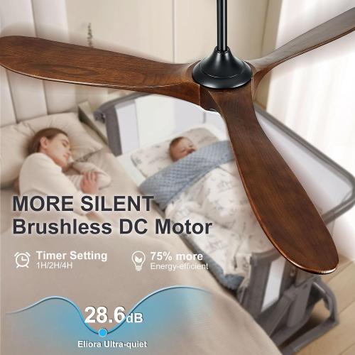 Eliora 72 Inch Ceiling Fans with Lights and Remote Control, Outdoor Ceiling Fan with Light High cfm Outdoor Ceiling Fan for Patio, Porch, 6 Speed Propeller Quiet DC Motor ETL Listed-Deep Walnut