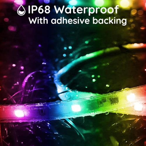Outdoor LED Strip Lights Waterproof,IP68 Outside Led Light Strips Waterproof with App and Remote,Music Sync RGB Exterior Led Rope Lights with Self Adhesive Back for Roof,Deck