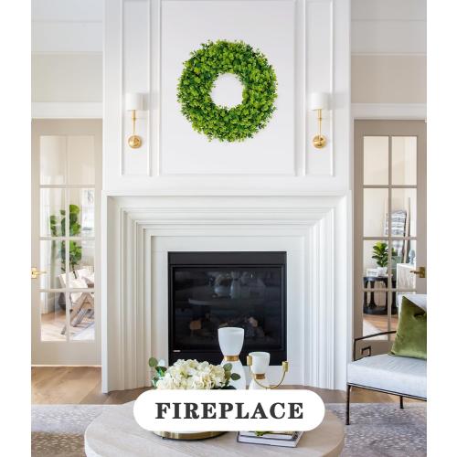2Pack 18in Boxwood Wreaths, Artificial Preserved UV Resistant Green All SeasonsWinter Spring Summer Door Wreaths for Front Door Outdoor Indoor Farmhouse Porch All Year Round