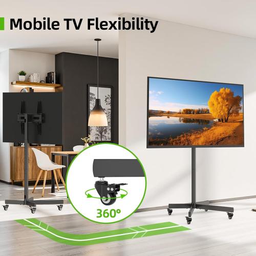 USX Mount Mobile TV Cart Rolling TV Stand with Wheels for 23-60 LCD LED Flat/Curved Panel Screens,Height Adjustable Floor Stand Holds up to 99Lbs Portable Stand,Max VESA 400x400mm