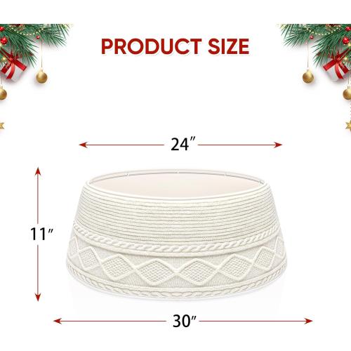 Malier Christmas Tree Collar, 30’’ Knit Xmas Tree Collar, Christmas Tree Collars for Artificial Trees, 11 Extra Tall Tree Stand Base Cover Ring Skirt for 6 ft 9 ft Tree (White, 11''H × 30 W)