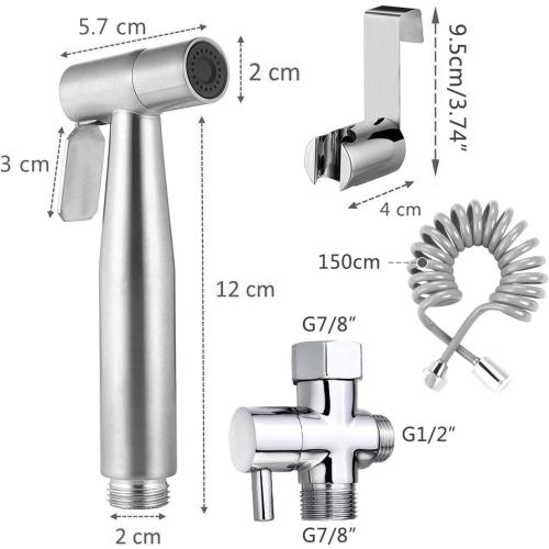 Silver Handheld Bidet Sprayer Toilet Kit - Water Tank Hook and 59in ABS Flexible Telescopic Hose
