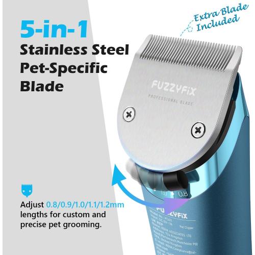 Professional Dog Grooming Clipper with Replacement Blade, 5-in-1 Adjustable A5 Blade Cordless Pet Grooming Kit 2 Speed Trimmer Hair Shaver with Detachable Metal Combs Nova for Animal Horse