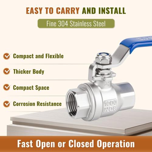 1/2 inch Ball Valve 2 Pack Full Port Female NPT Thread Shut Off Valve